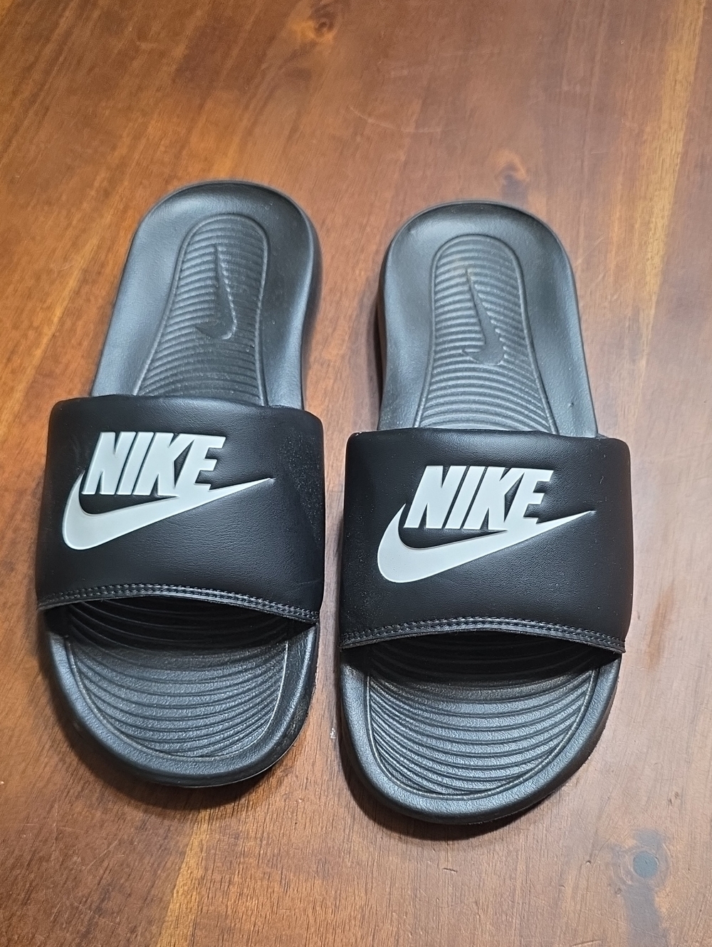 Men's Nike Black Slide Sandals with White Logo